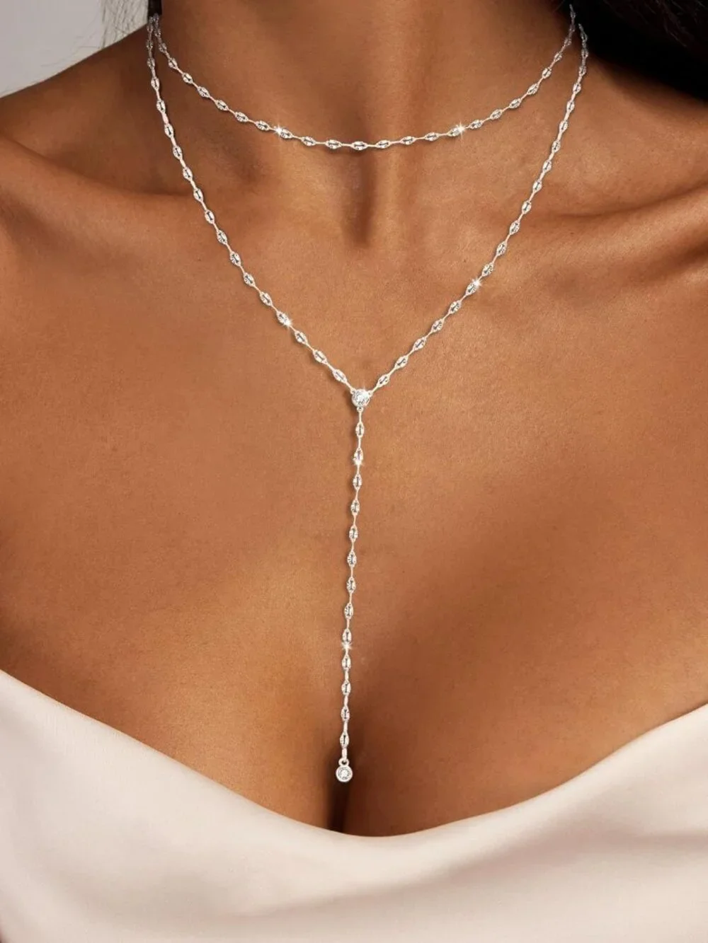 Lariat Silver/Gold Necklace for Women 925 Silver/14K Gold Plated Dainty Long Nec - Picture 4 of 7